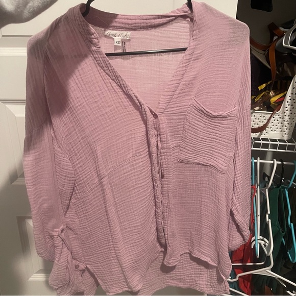 On The Road Pink Gauze Button Down Top - Picture 1 of 4